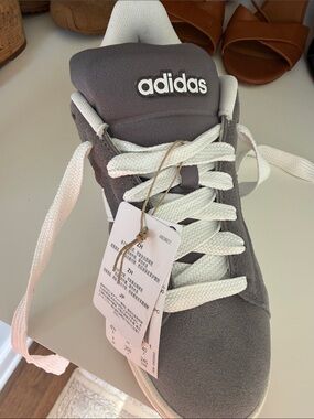 adidas Gray Suede Low-Top Sneaker with White Laces